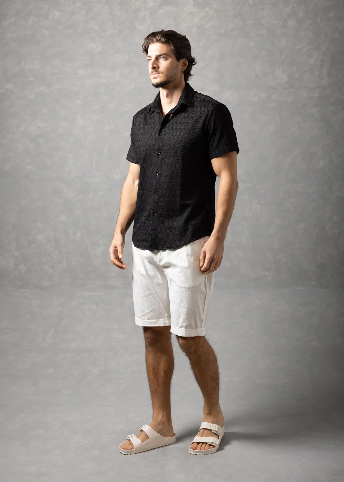 Bespoke Moda Men's Desert Textured Resort S/S Shirt - Black