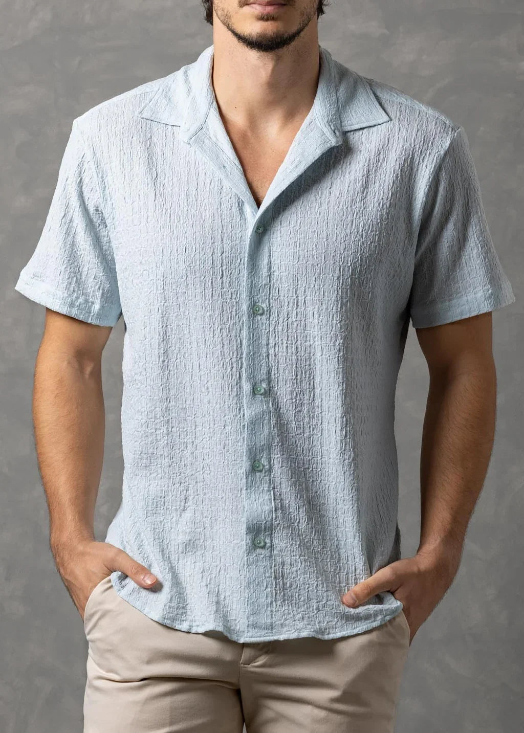 Bespoke Moda Men's Matera Crinckle Textured S/S Shirt - Tuquoise