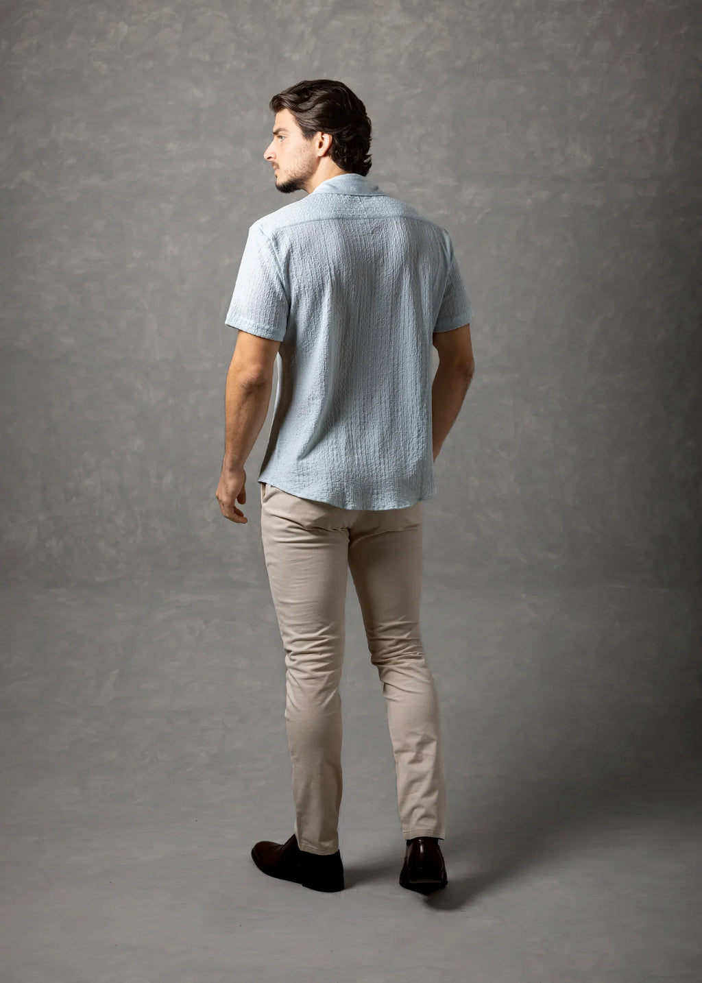 Bespoke Moda Men's Matera Crinckle Textured S/S Shirt - Tuquoise