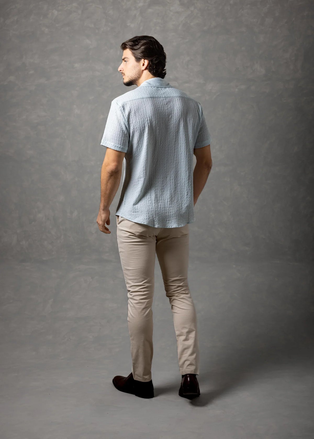 Bespoke Moda Men's Matera Crinckle Textured S/S Shirt - Tuquoise