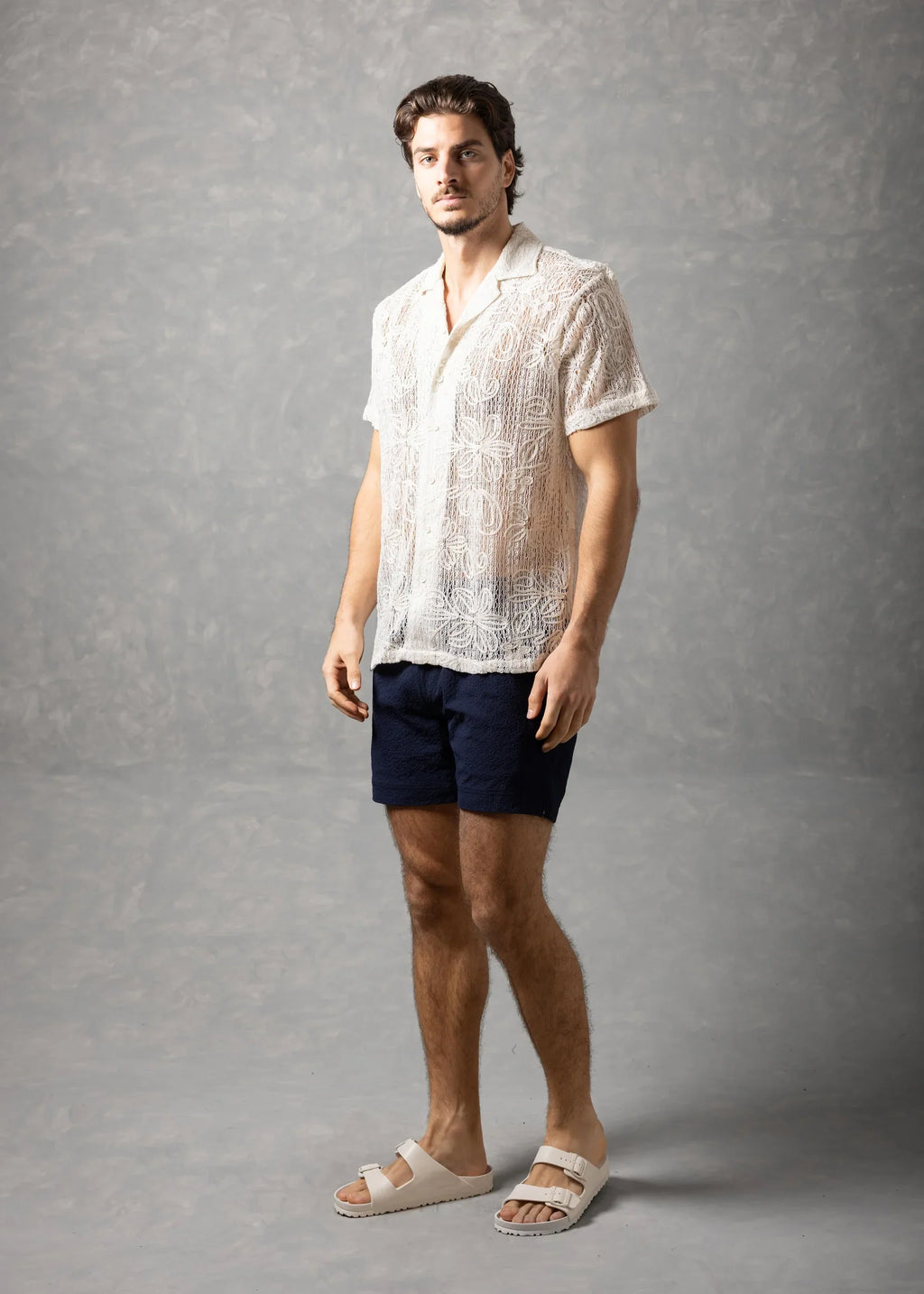 Bespoke Moda Men's Floral Open Knit S/S Shirt - White