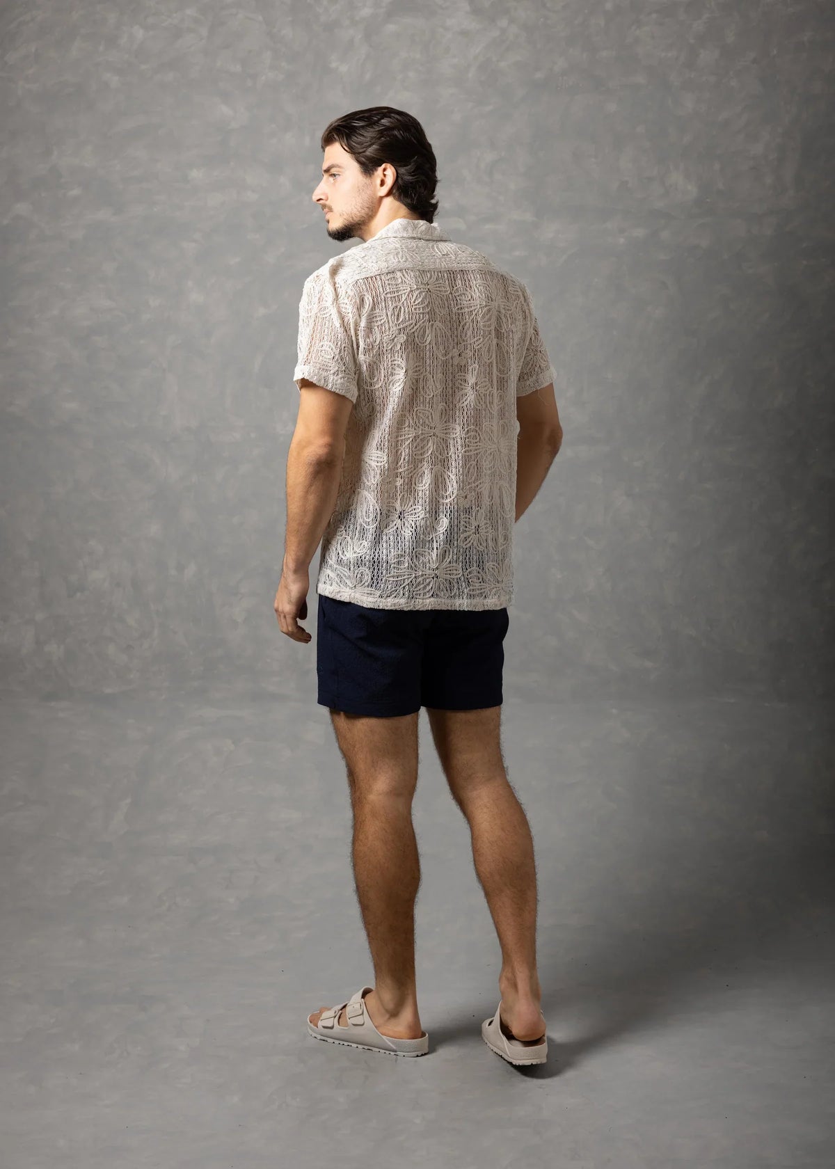 Bespoke Moda Men's Floral Open Knit S/S Shirt - White