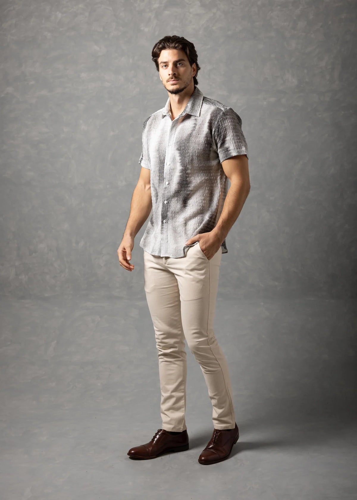 Bespoke Moda Men's Tonal Textured Knit S/S Shirt - White