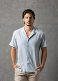 Bespoke Moda Men's Matera Crinckle Textured S/S Shirt - Tuquoise