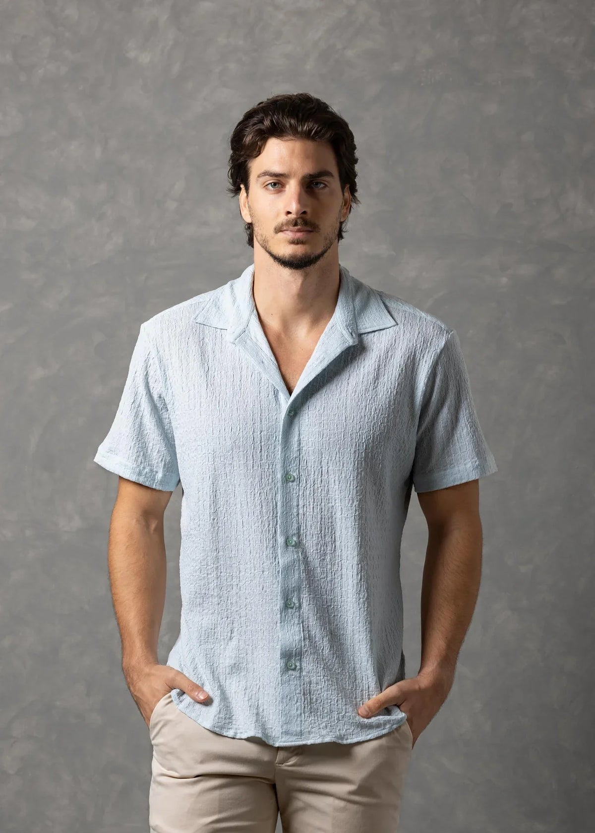 Bespoke Moda Men's Matera Crinckle Textured S/S Shirt - Tuquoise