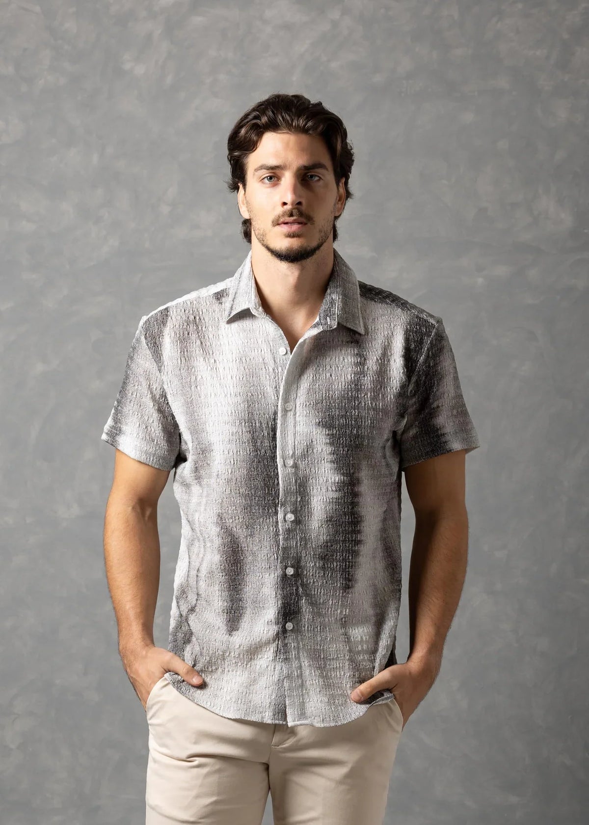 Bespoke Moda Men's Tonal Textured Knit S/S Shirt - White