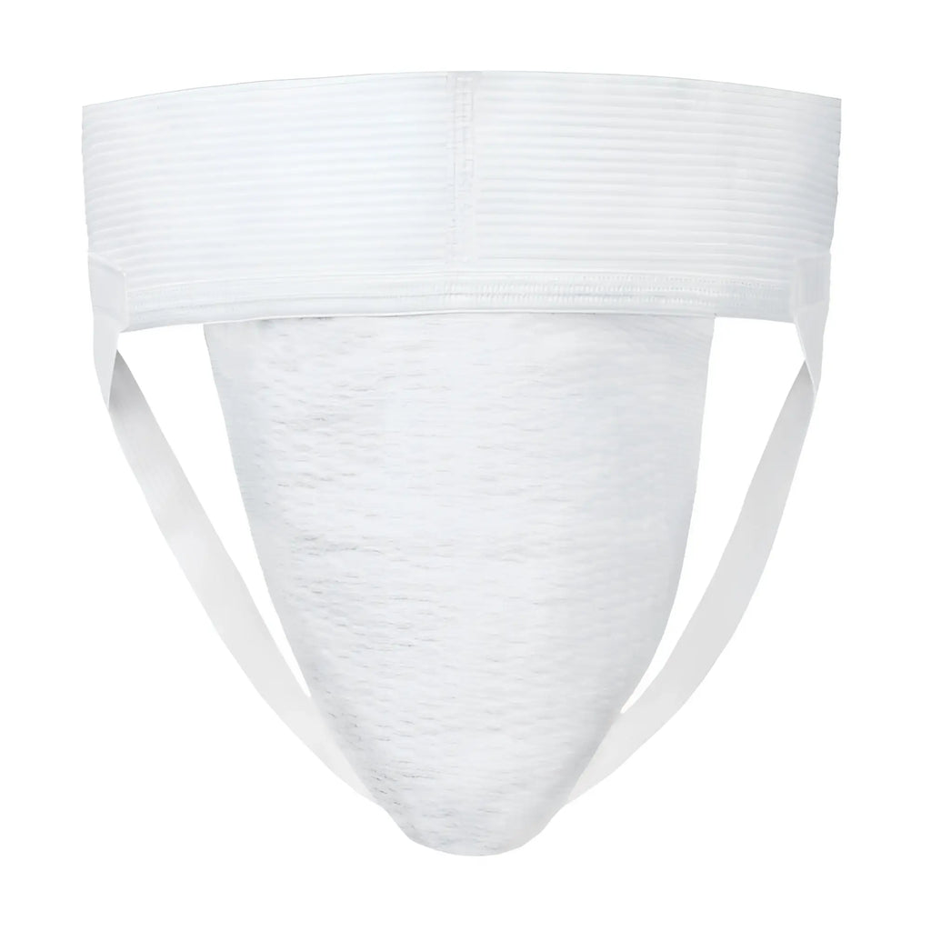 White big mans athletic supporter jockstrap with textured breathable fabric and elastic waistband