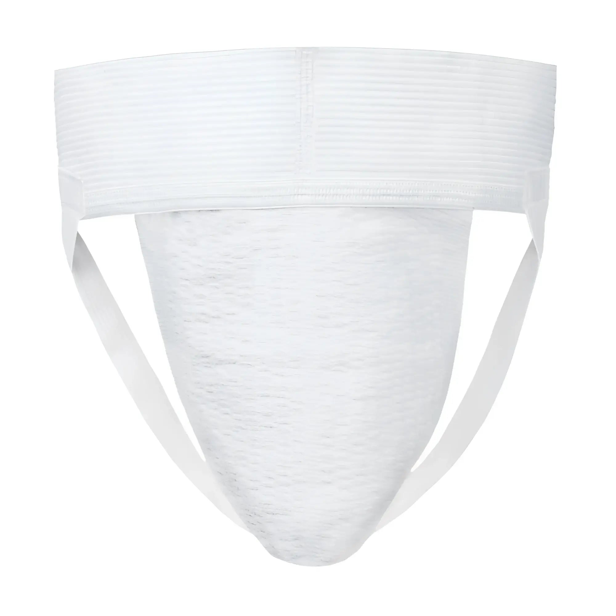 White big mans athletic supporter jockstrap with textured breathable fabric and elastic waistband