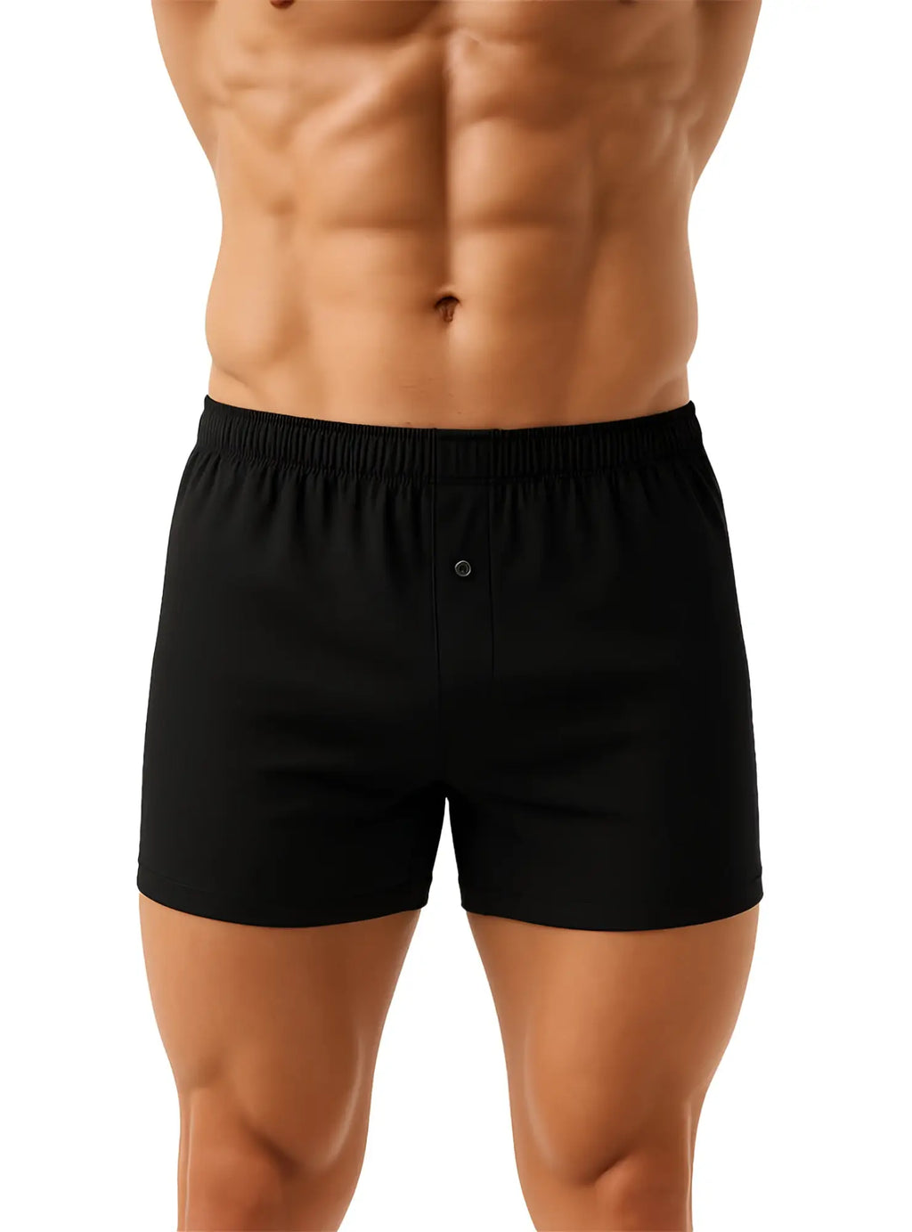Big mans cotton knit boxer 2-pack black cotton boxer shorts with button closure and elastic waistband front view