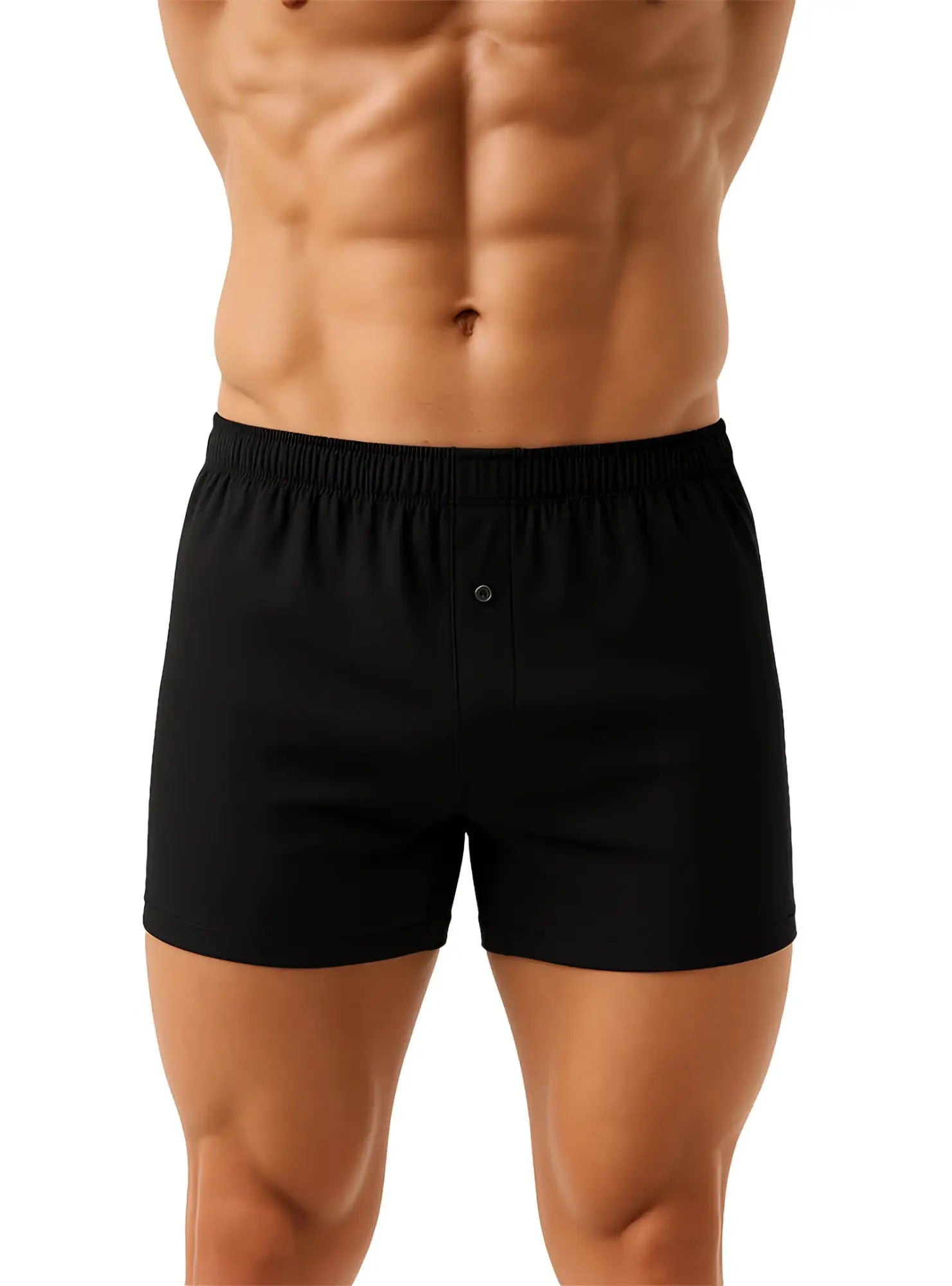 Big mans cotton knit boxer 2-pack black cotton boxer shorts with button closure and elastic waistband front view