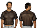 Bike athletic bam134 short sleeve practice jersey in bold color black with black mesh crop top and ribbed neckline and hem