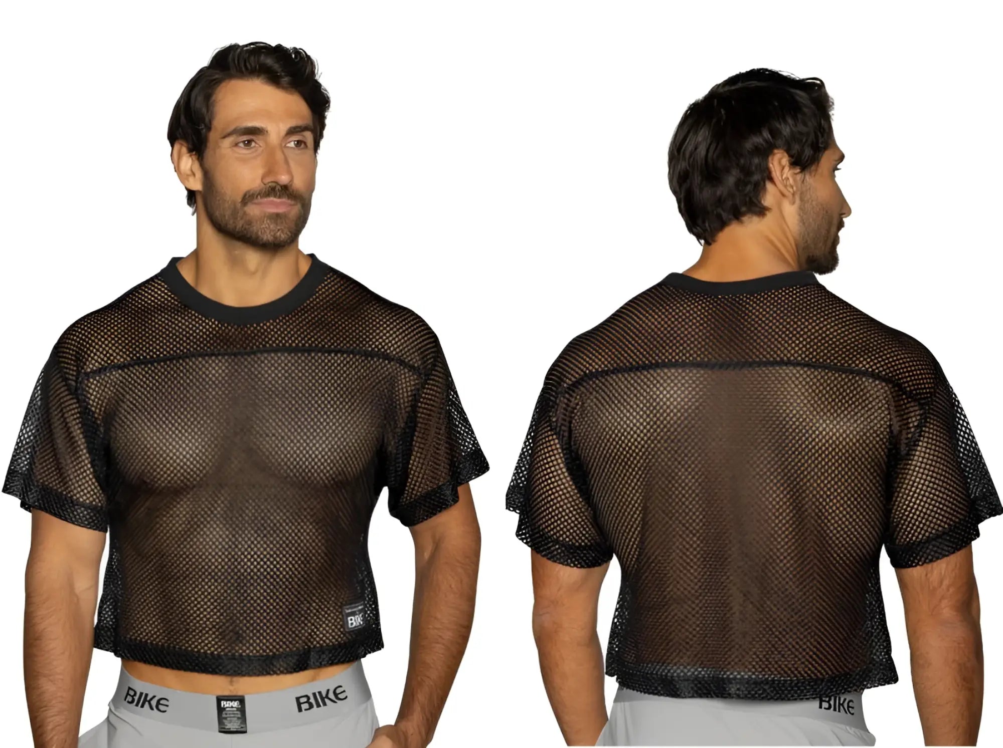 Bike athletic bam134 short sleeve practice jersey in bold color black with black mesh crop top and ribbed neckline and hem