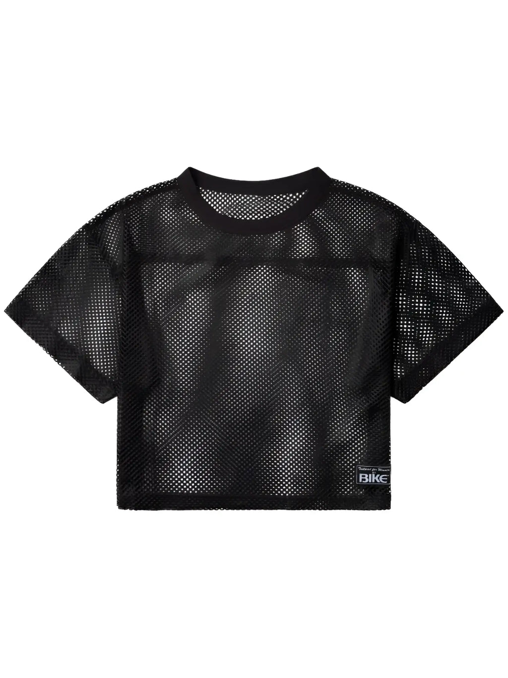 Bike athletic BAM134 short sleeve practice jersey in bold color black black mesh crop top with ribbed neckline and sleeves
