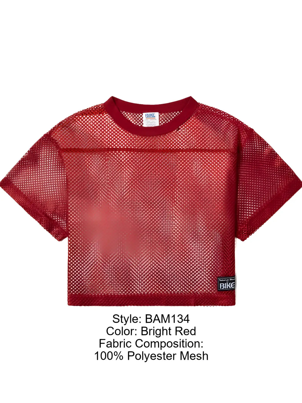 Bright red bike athletic BAM134 cropped mesh top made of 100% polyester for practice use