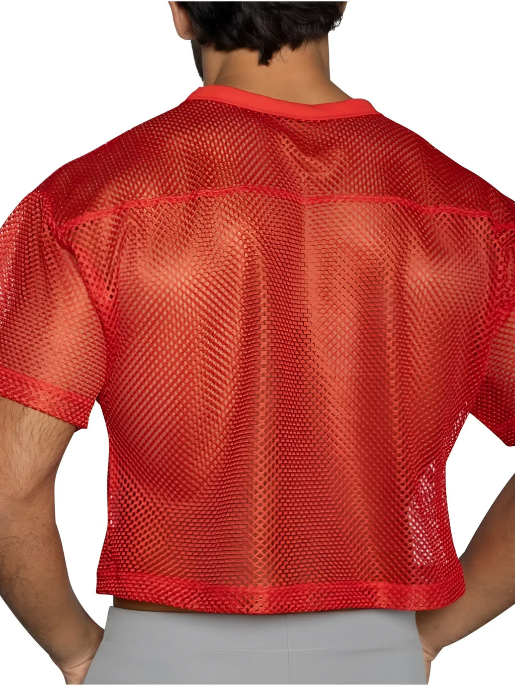 Bike athletic bam134 bright red short sleeve mesh football jersey with crew neck for practice and training