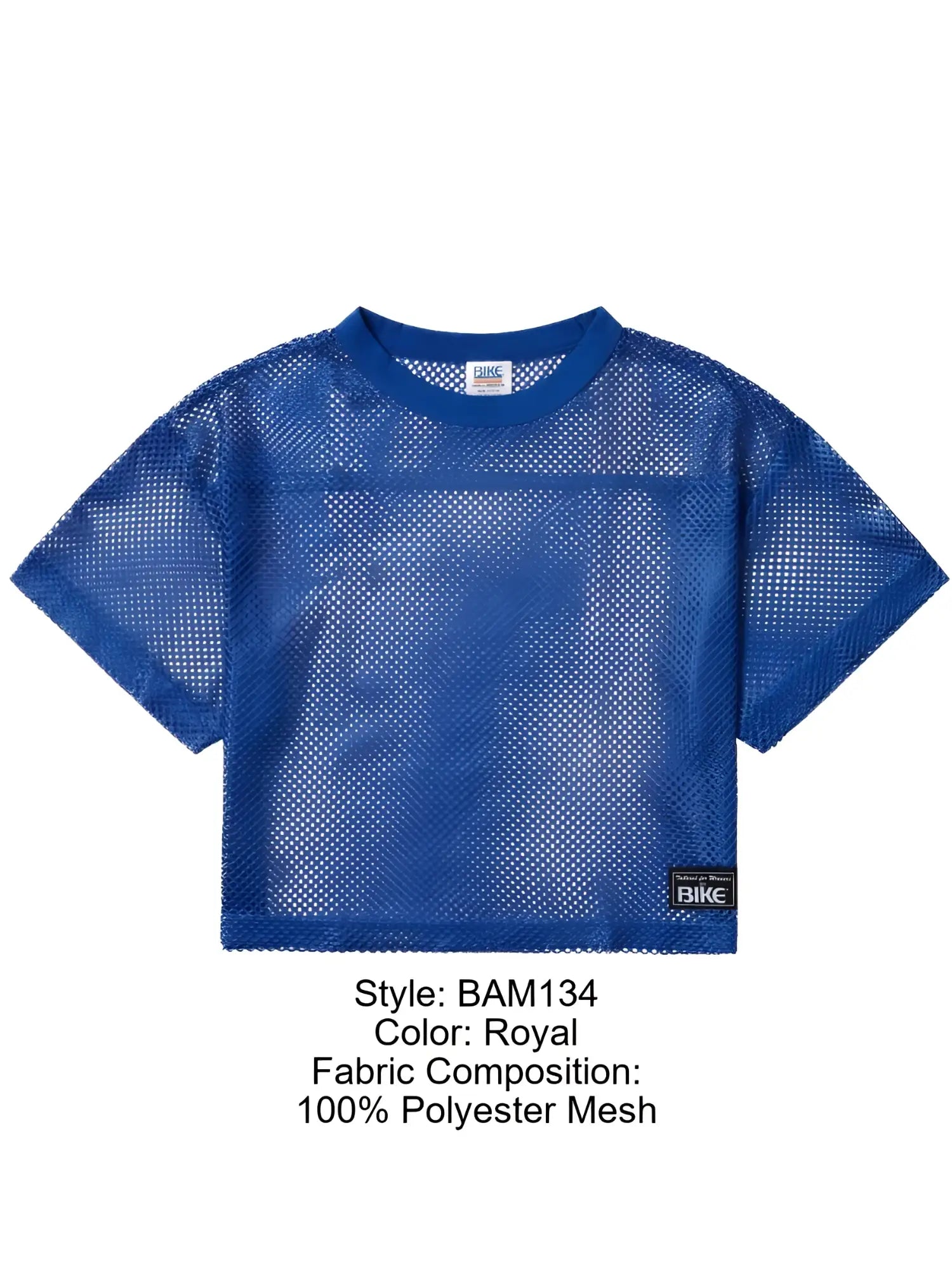 Royal blue cropped mesh top made of 100 percent polyester from bike athletic bam134 short sleeve practice jersey collection