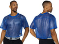 Blue mesh crop top with solid blue ribbed neckline and sleeve cuffs from BIKE athletic BAM134 royal short sleeve jersey