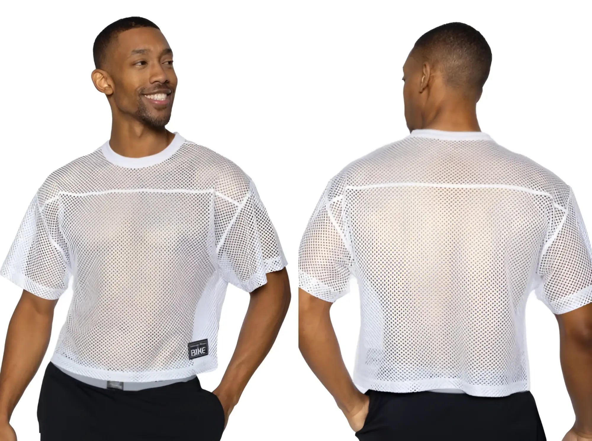 White mesh bike athletic bam134 short sleeve practice jersey with reinforced seams and small black bnike tag