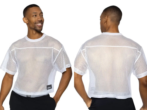 White mesh bike athletic bam134 short sleeve practice jersey with reinforced seams and small black bnike tag