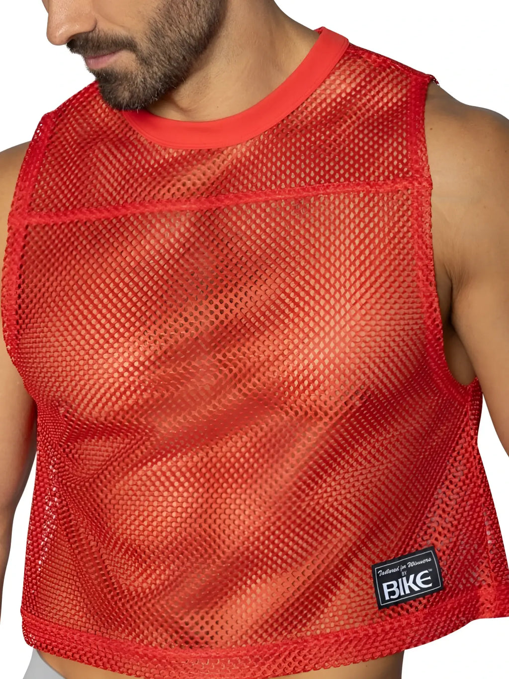 Bike athletic bam135 red sleeveless practice jersey with red mesh fabric and ribbed neckline and hem