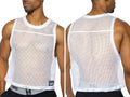 Bike athletic bam135 white mesh tank top with round neckline and hemmed edges for sleeveless practice jersey