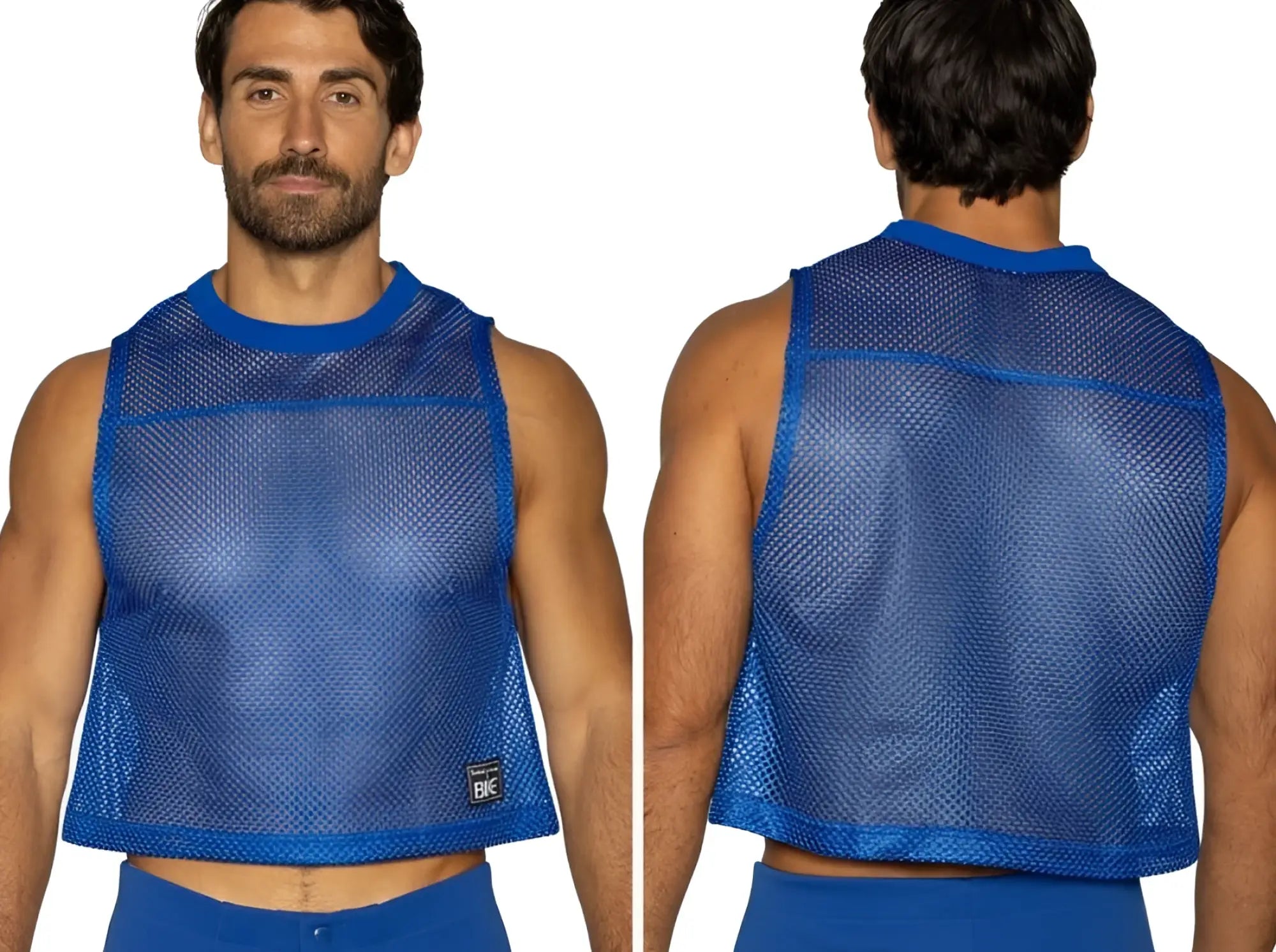 Bike athletic bam135 sleeveless practice jersey in vibrant royal blue mesh with solid ribbed neckline and hem