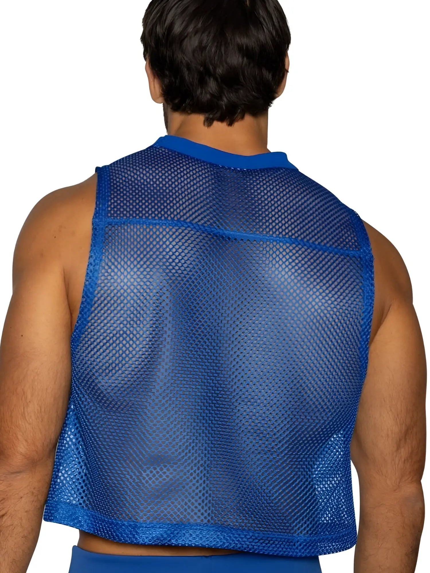 Bike athletic bam135 sleeveless practice jersey in vibrant royal blue mesh with reinforced neckline and hem trim