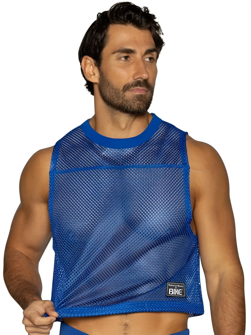 Blue mesh sleeveless bike athletic BAM135 practice jersey with solid ribbed neckline and hem in vibrant royal blue
