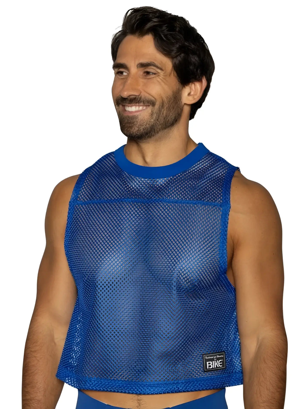 Bike athletic bam135 sleeveless practice jersey in vibrant royal blue mesh with ribbed neckline and hem and black label