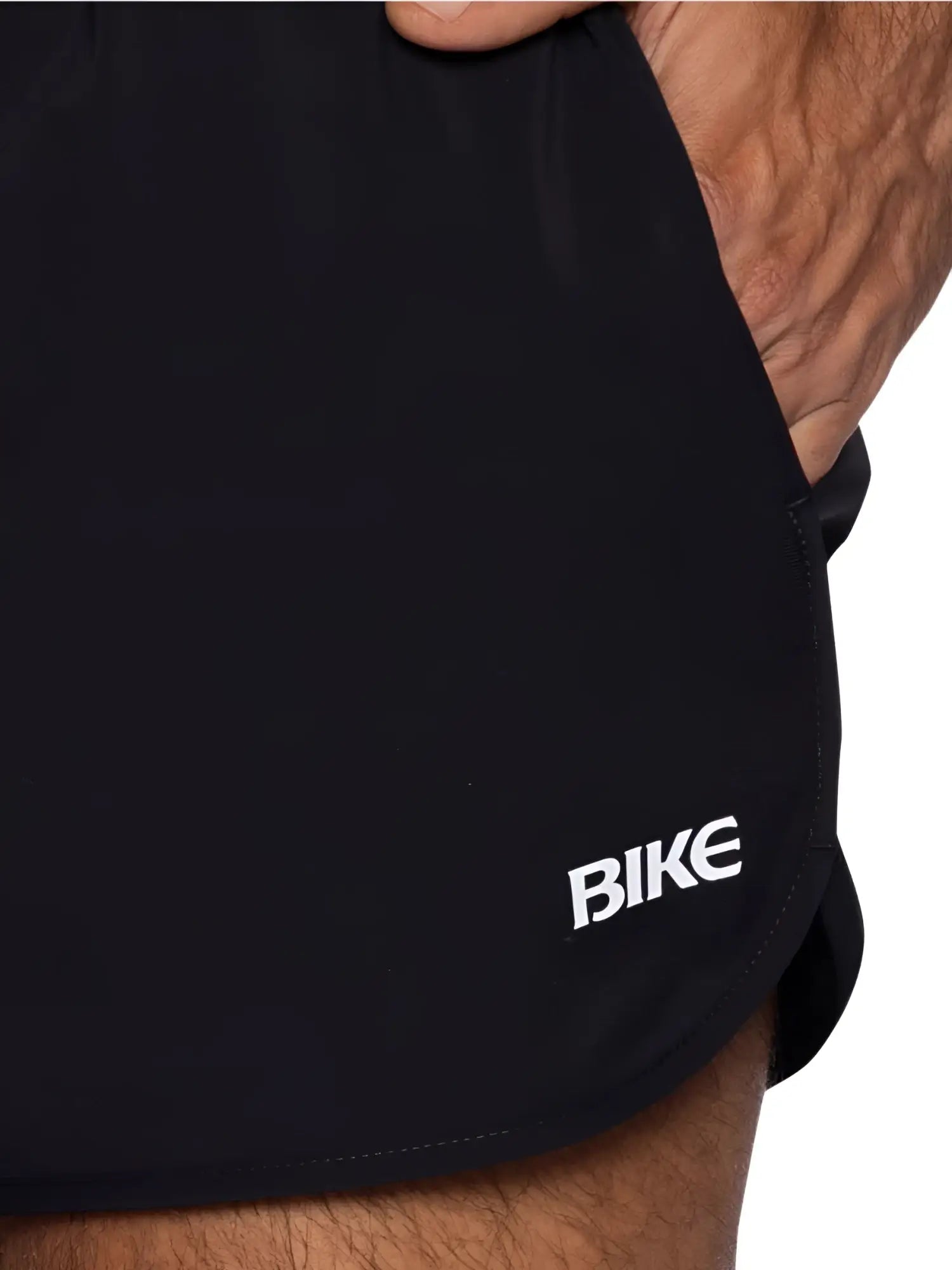 Black bike athletic bam200 track shorts with white bike logo embroidered on the lower side for running and training