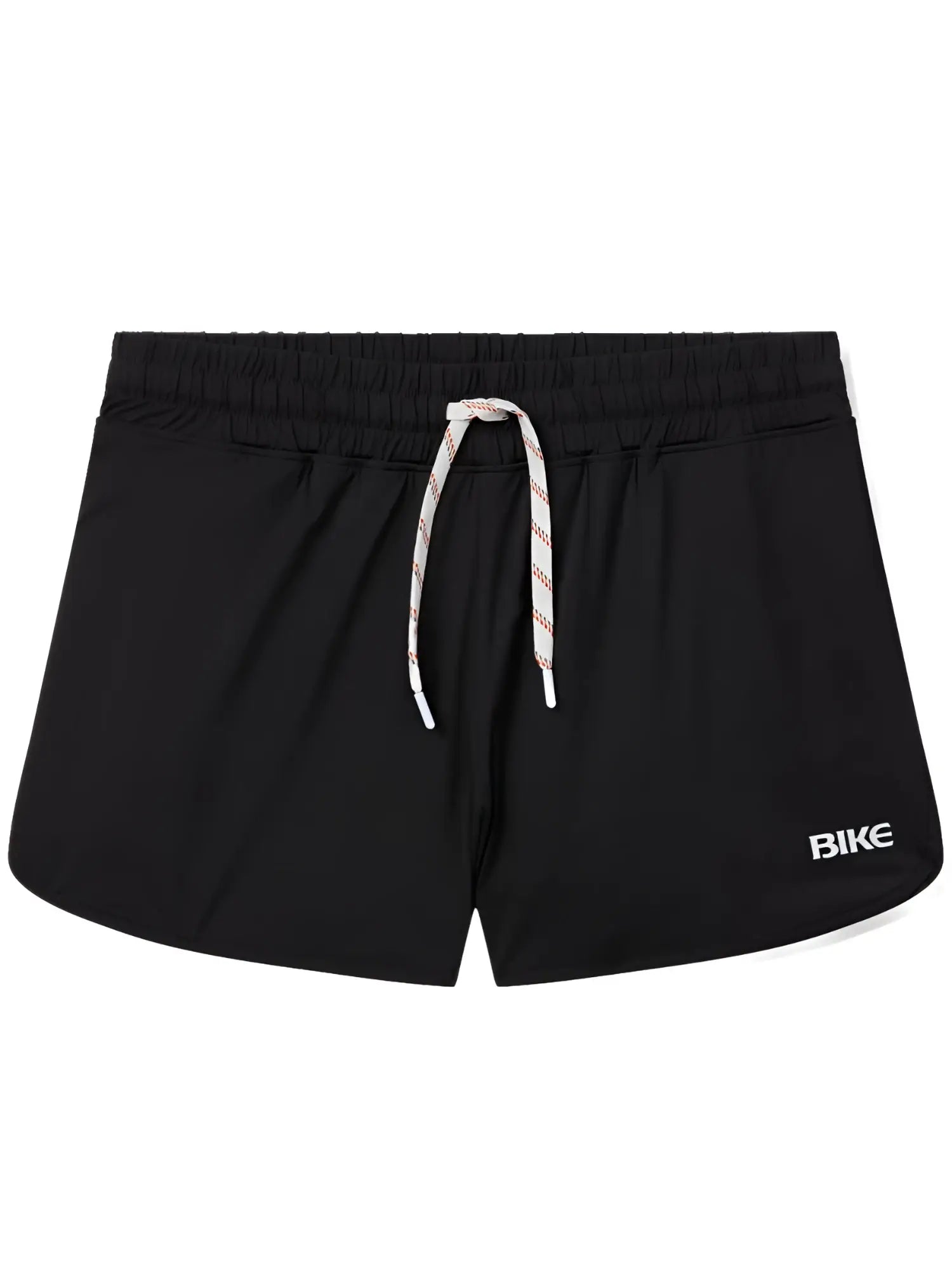 Black bike athletic bam200 track shorts with white drawstring and bike logo on lower right leg for sports use