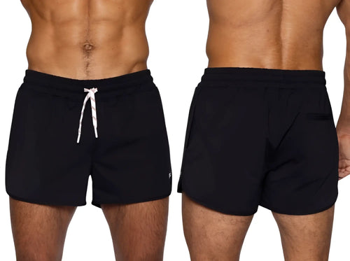 Black bike athletic BAM200 track shorts with white drawstring elastic waistband for activewear use