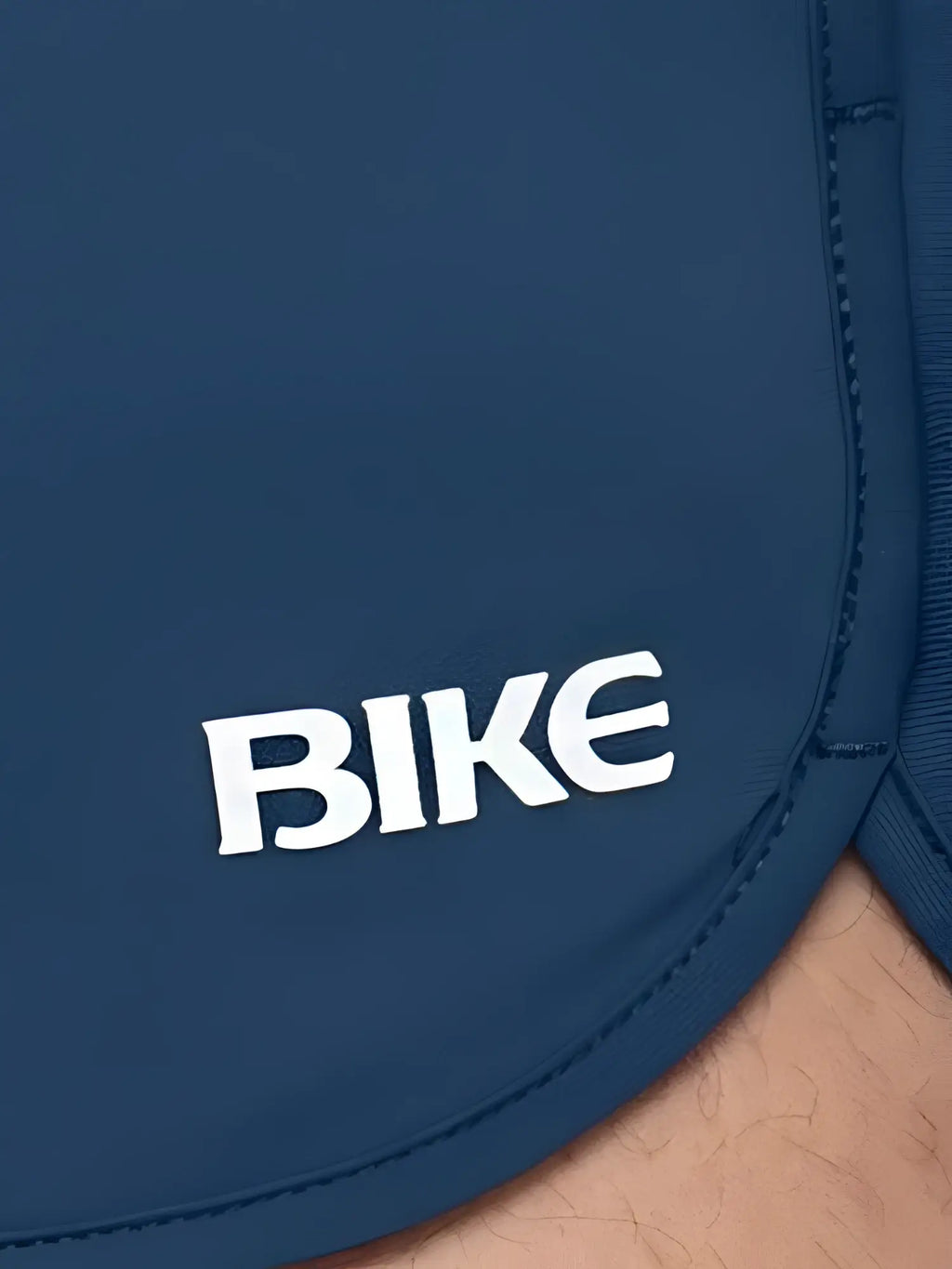 Navy blue bike athletic bam200 track shorts with white bike logo embroidered on the side for sports and training