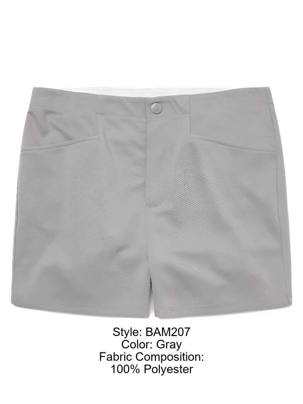 Gray polyester bike athletic bam207 coaches shorts with button closure and two front pockets 5 inch inseam