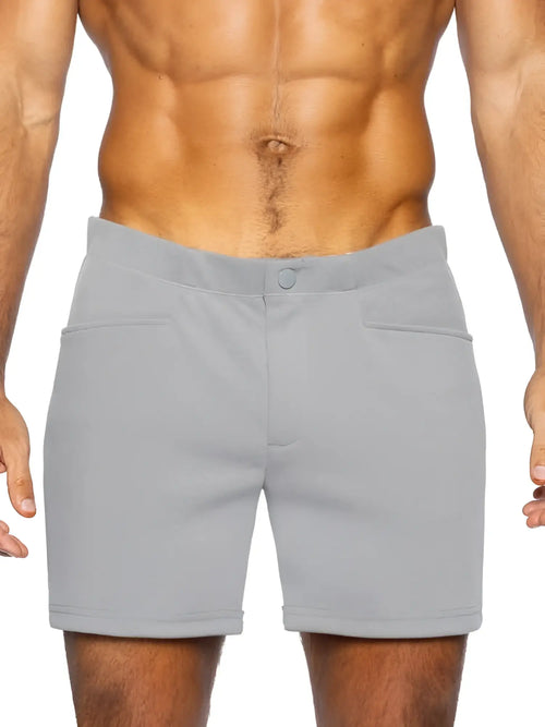 Gray bike athletic bam207 coaches shorts with 5 inch inseam button closure and two front pockets