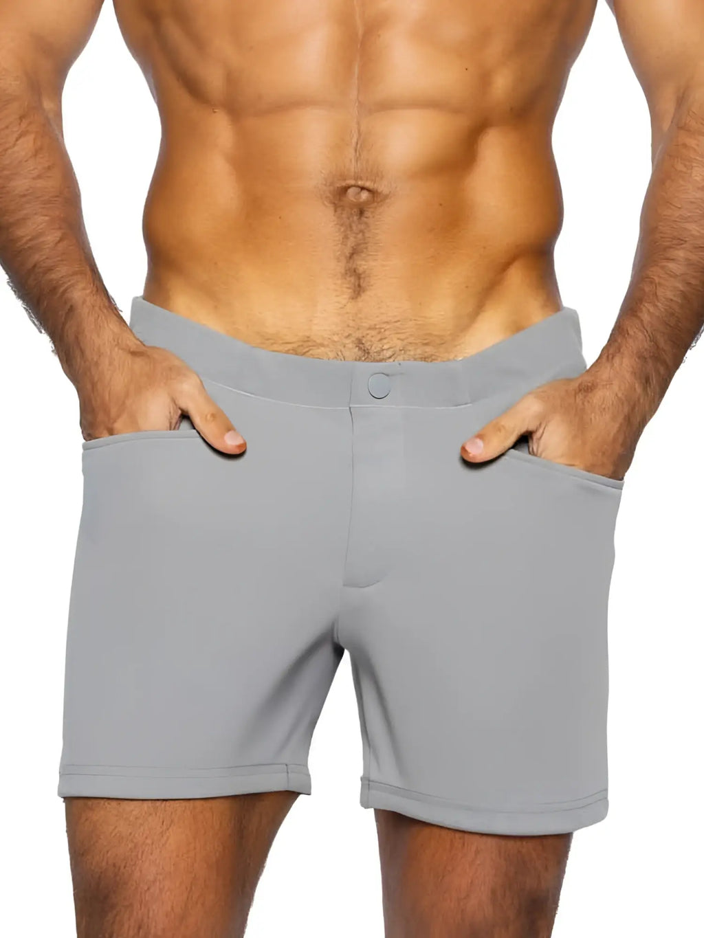 Gray bike athletic bam207 coaches shorts with sleek modern design button closure and 5 inch inseam