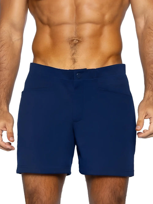 Navy tailored fit men’s BIKE Athletic BAM207 coaches shorts with 5 inch inseam and front pockets