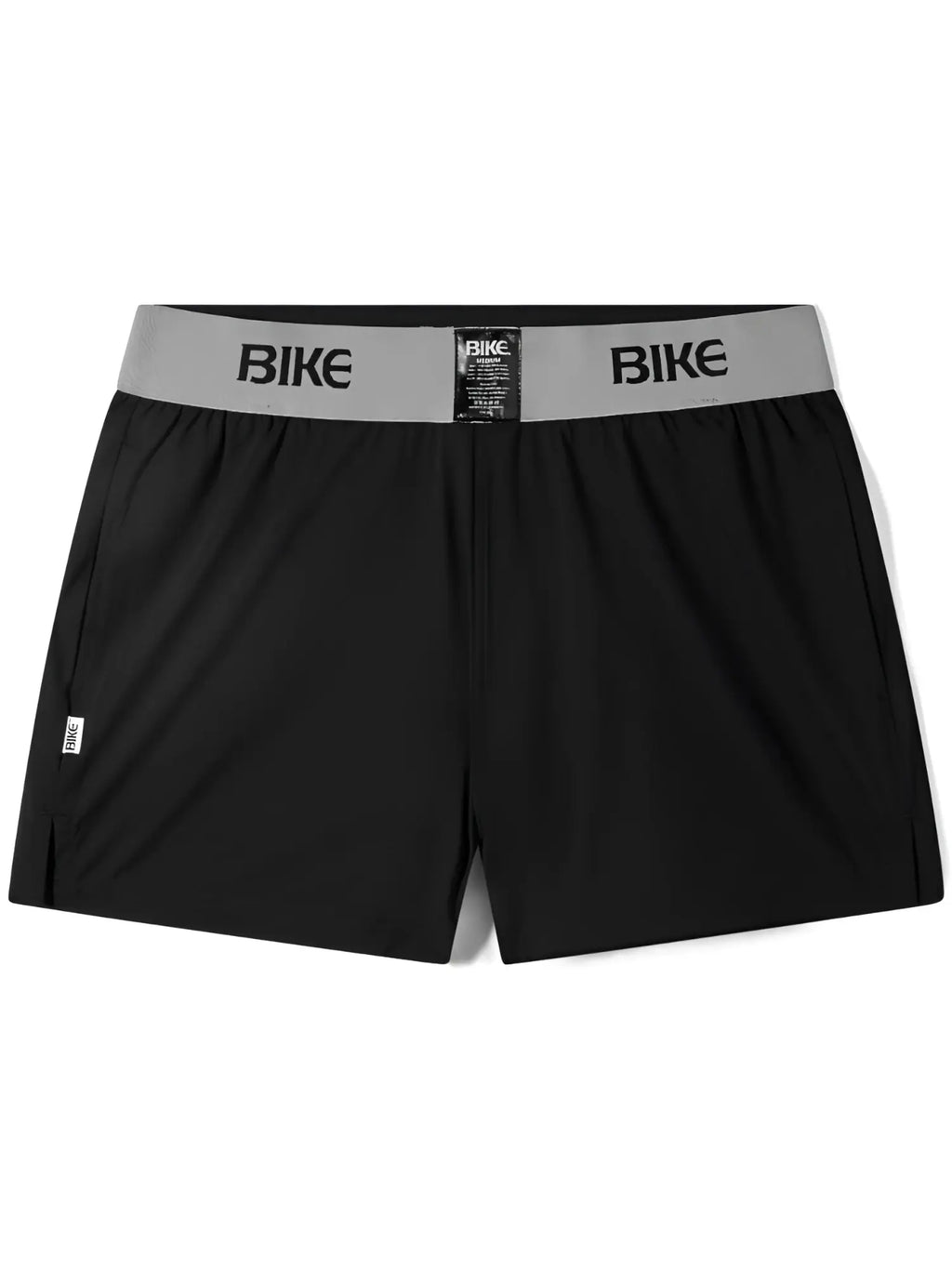 Black bike athletic BAM216 jock shorts with gray waistband featuring bold black bike lettering for active wear