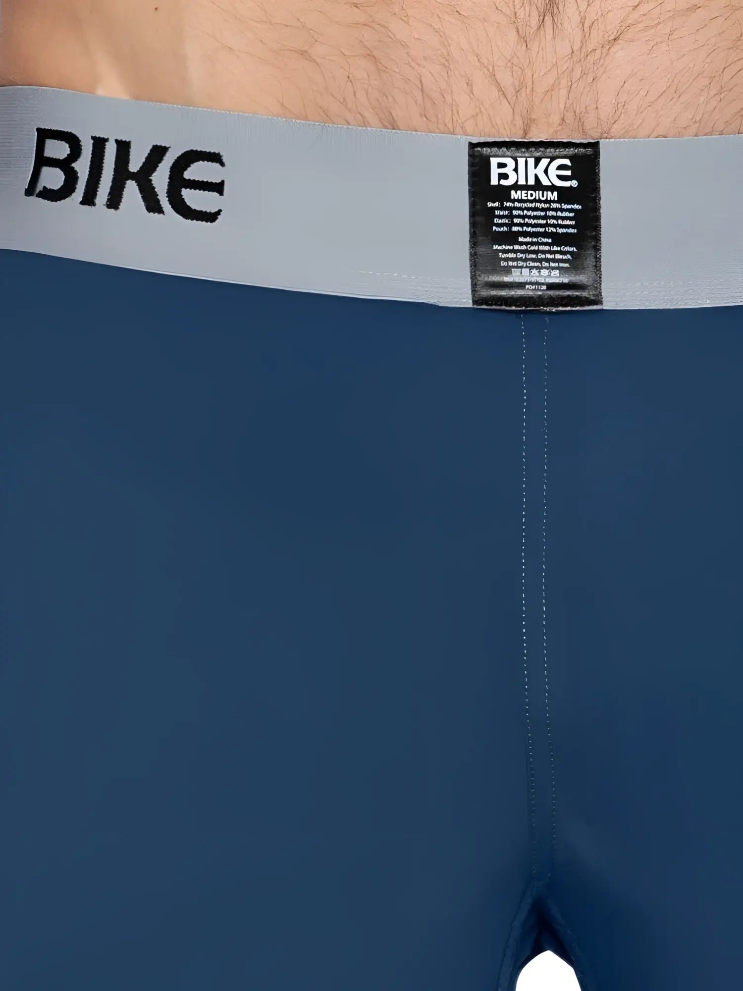 Blue bike athletic bam216 performance jock short with gray waistband and black bike logo in navy color