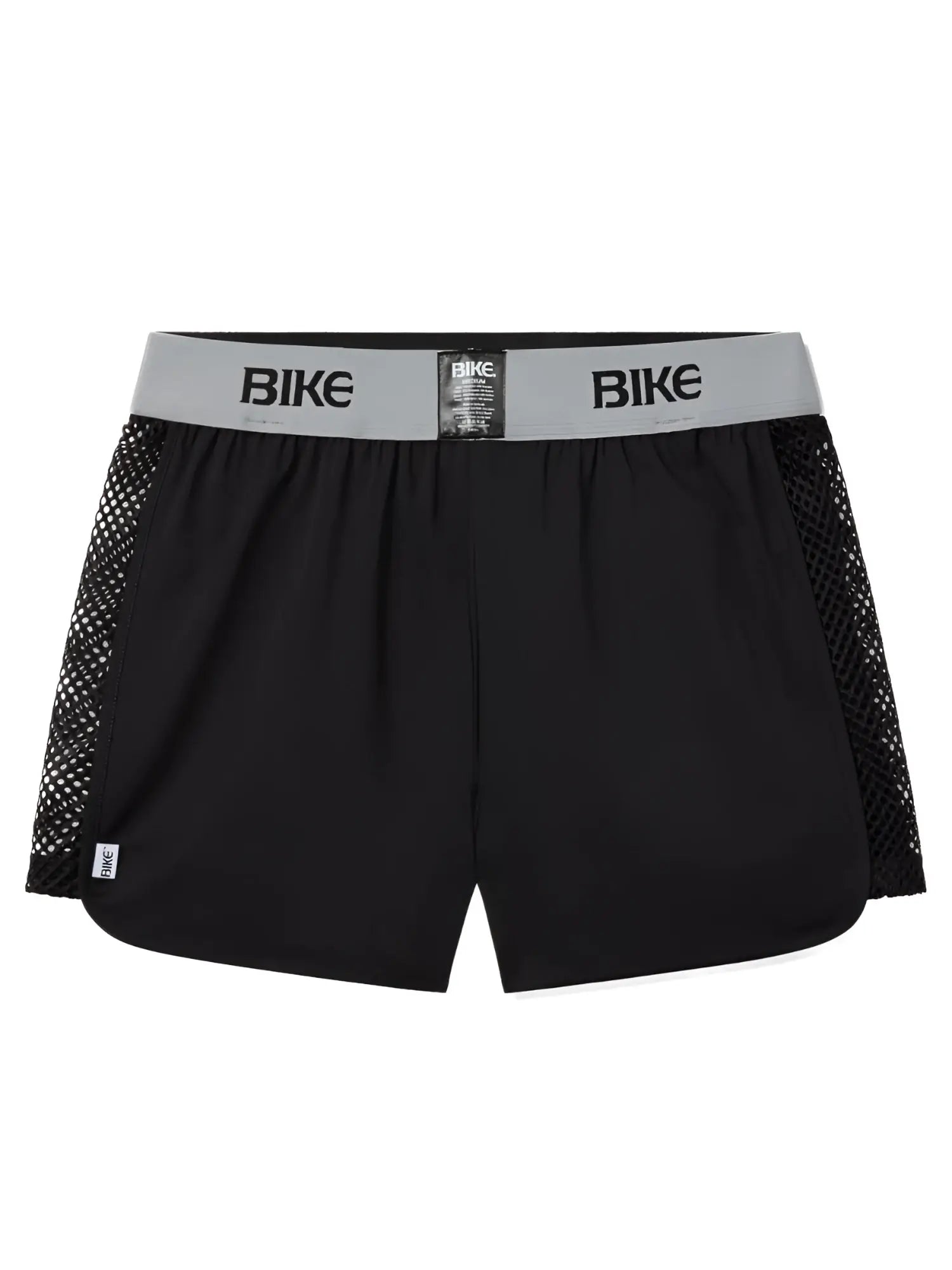 Black bike athletic BAM225 peek-a-boo jock shorts with gray waistband and black mesh side panels for breathability