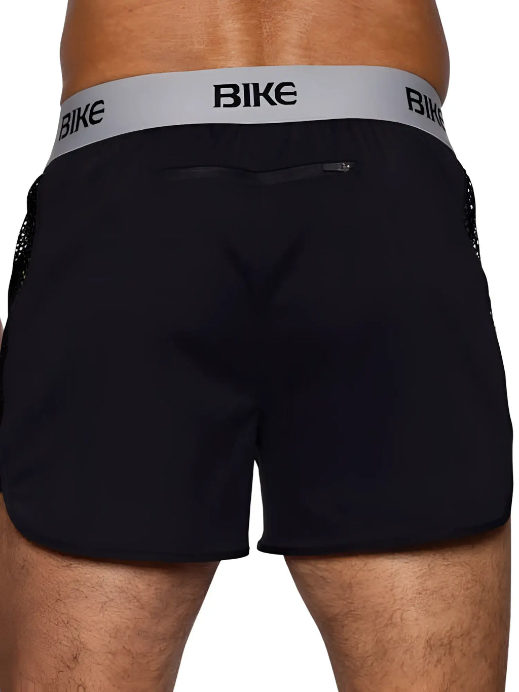 Black bike athletic BAM225 jock shorts with gray waistband, mesh side panels, and bike logo for cycling