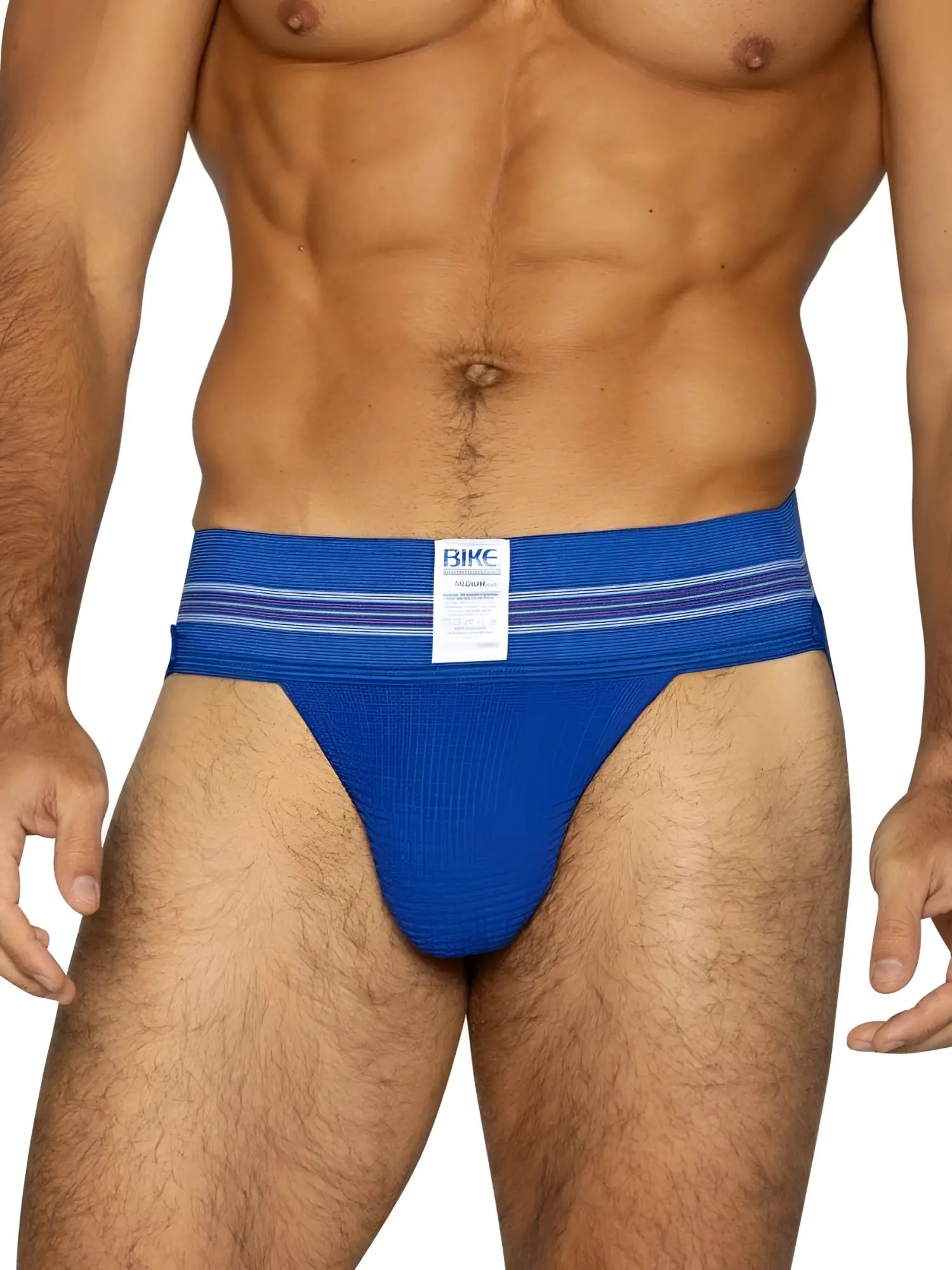 Bike athletic BAS306 original number 10 royal blue ribbed briefs with two thin white waistband stripes front view