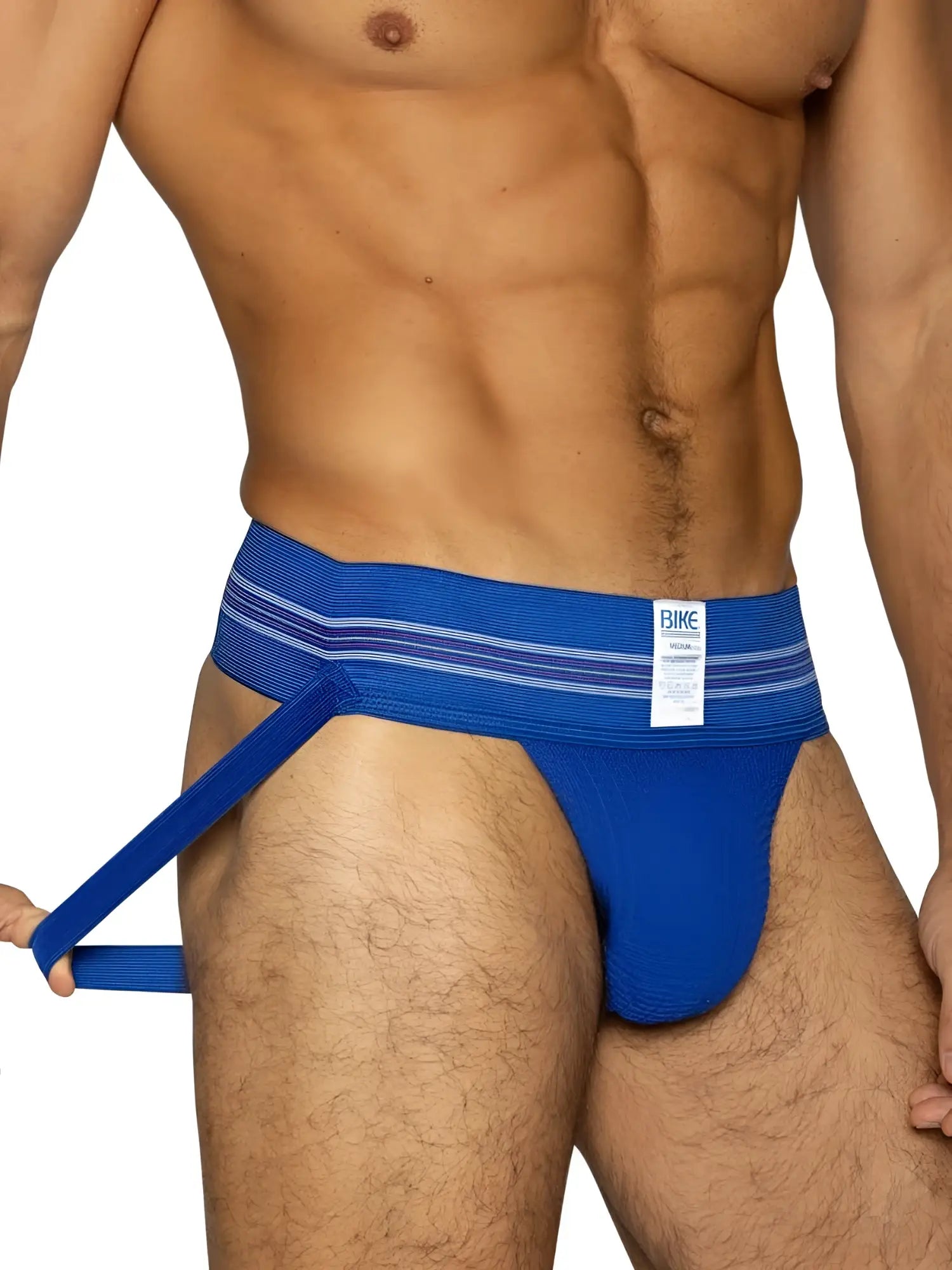 Blue athletic briefs bike athletic bas306 original number 10 jockstrap with striped waistband and adjustable side strap