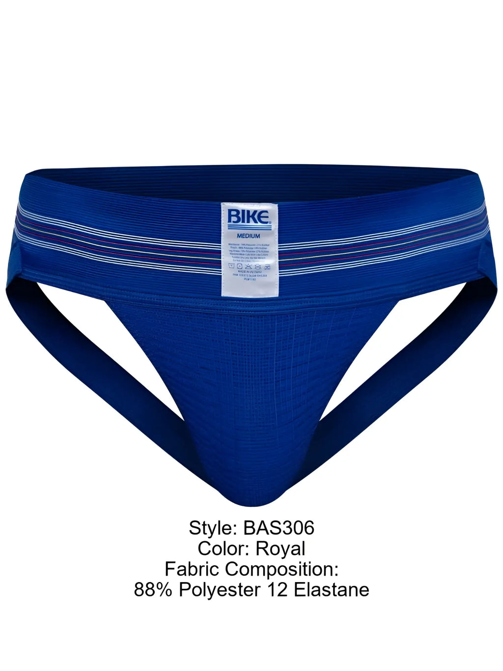 Royal blue bike athletic BAS306 original number 10 jockstrap with textured fabric and white striped waistband