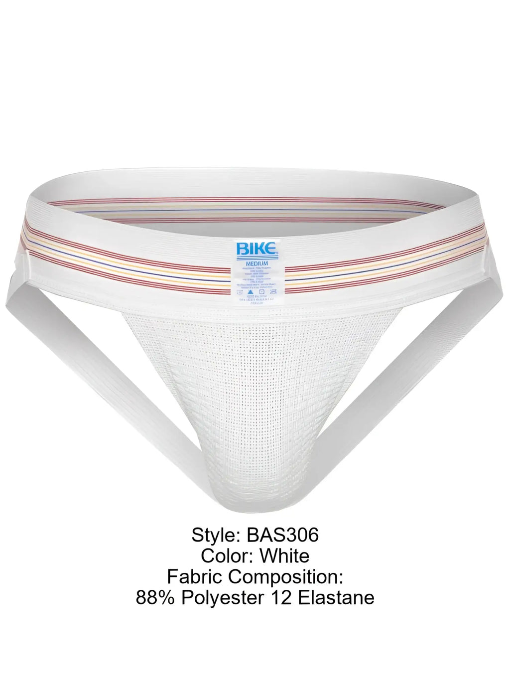 White bike athletic bas306 original number 10 jockstrap briefs with striped waistband made of polyester and elastane