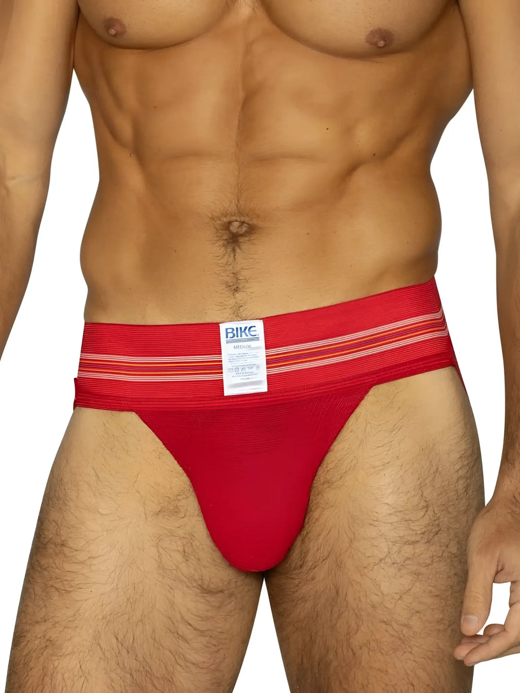 Red bike athletic bas306 original number 10 jockstrap with textured fabric and thin white waistband stripes