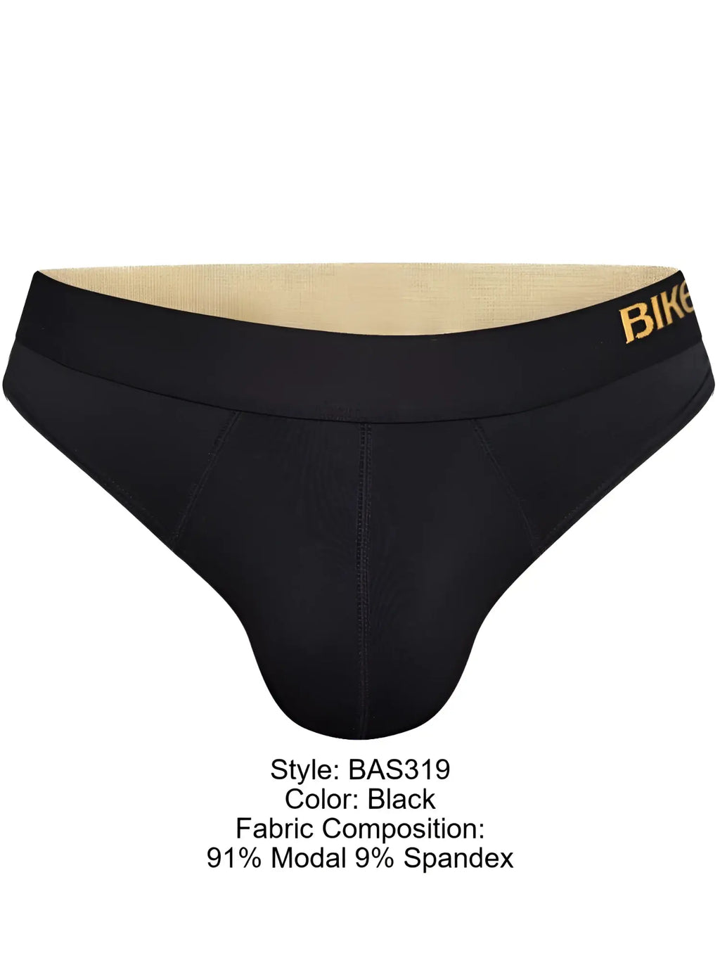 Black bike athletic basil319 active thong briefs with gold bike logo waistband made of 91% modal and 9% spandex