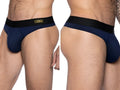 Navy blue bike athletic BAS319 active thong with black waistband and gold bike lettering for cycling use