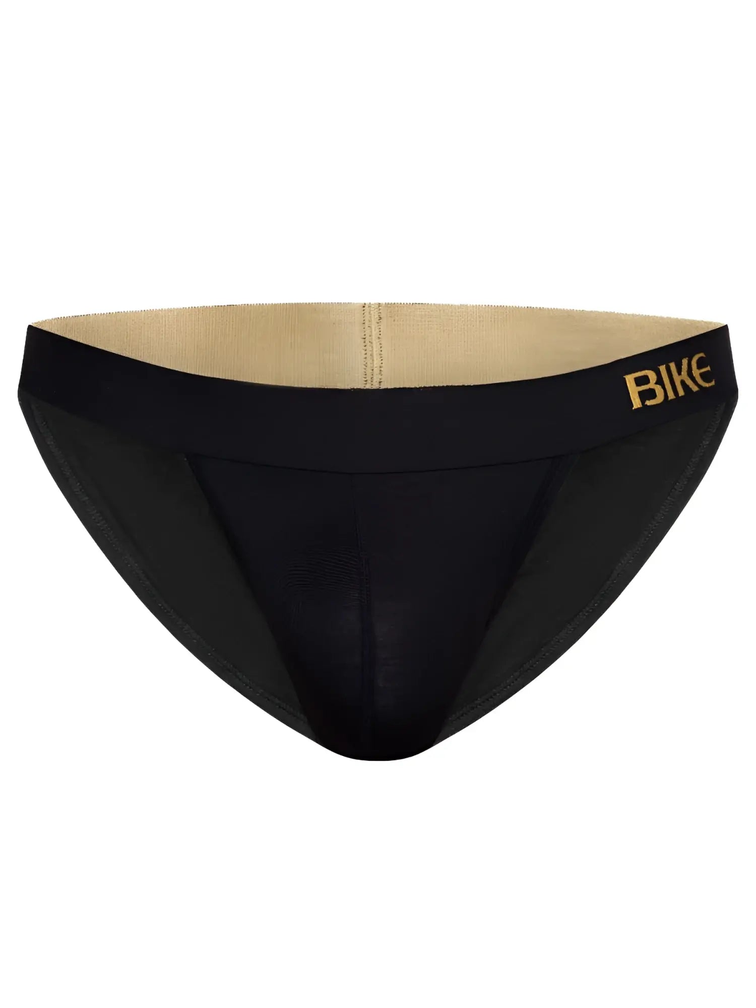 Black bike athletic bas331 active jock brief with gold logo waistband and beige interior lining