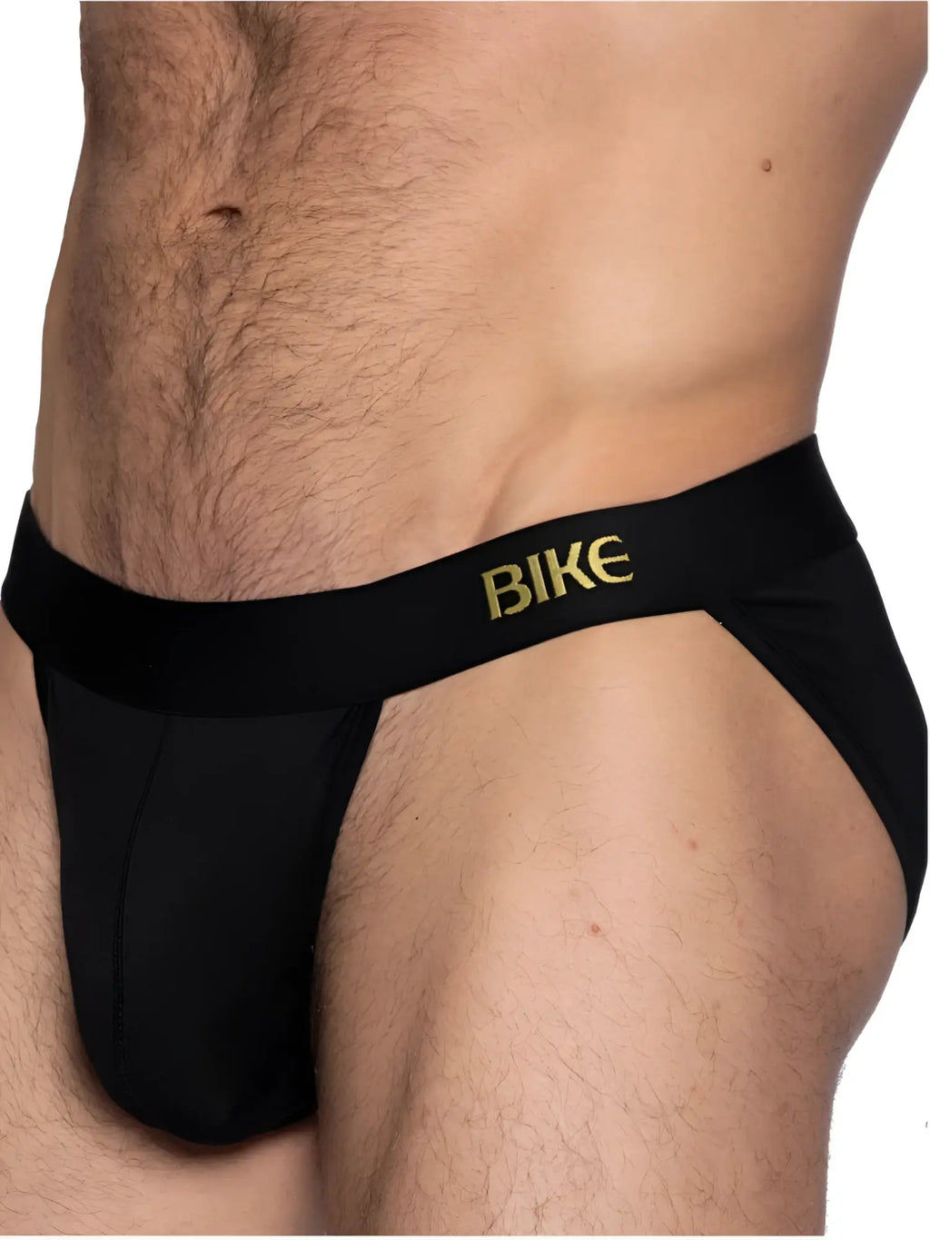 Black bike athletic bas331 active jock brief featuring gold bike logo on waistband for comfortable cycling use